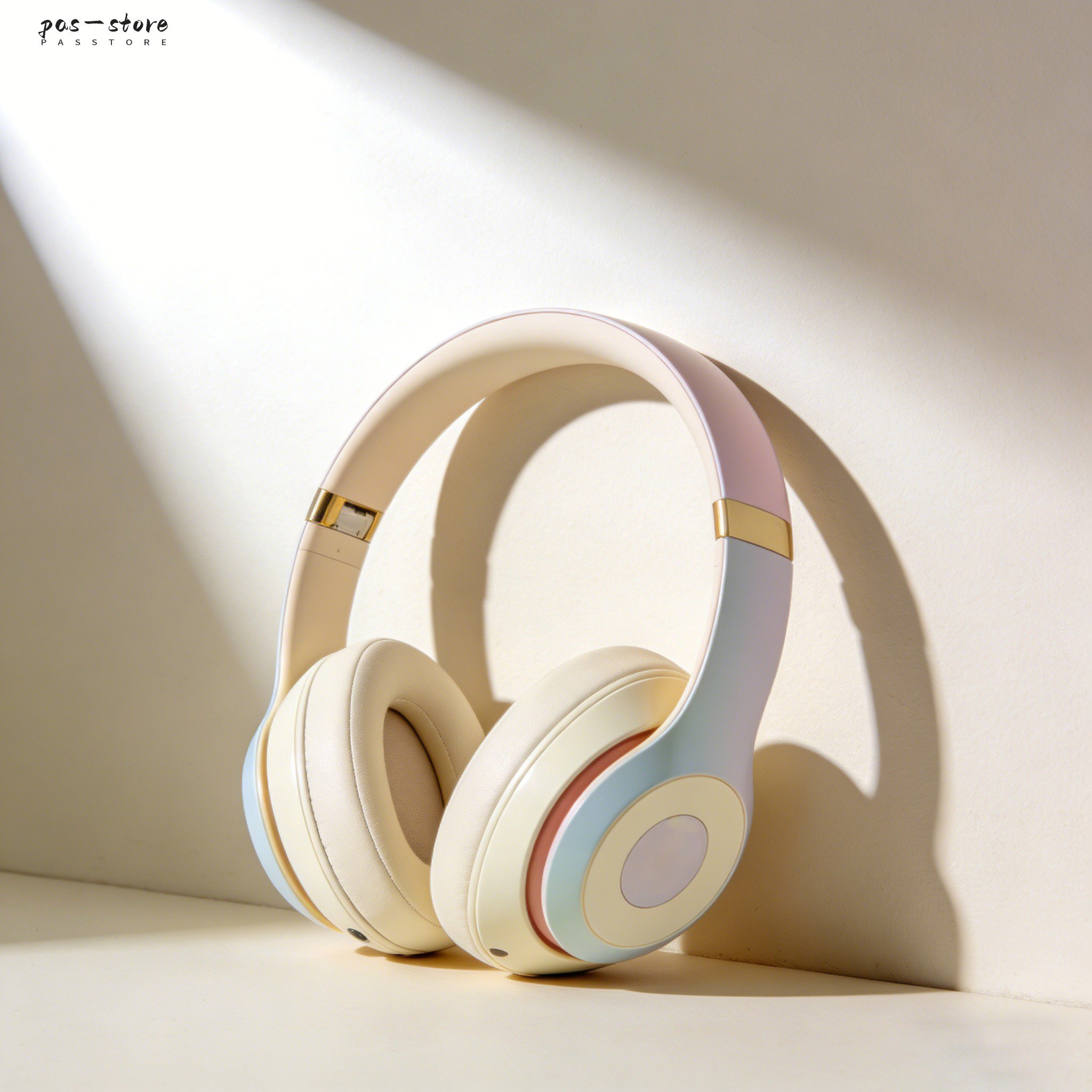 Close-up of cushioned ear pads on noise cancelling headphones