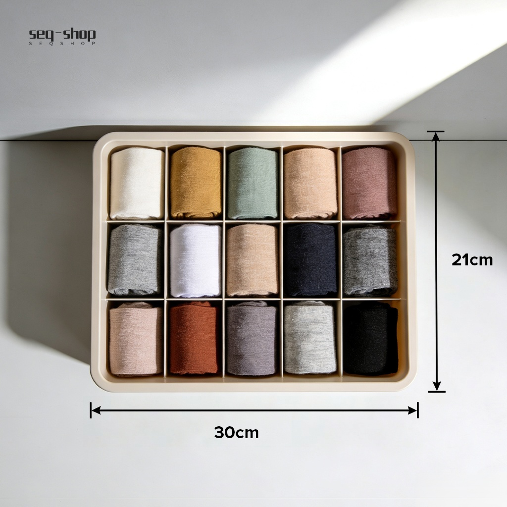 Sock organizer box filled with colorful socks