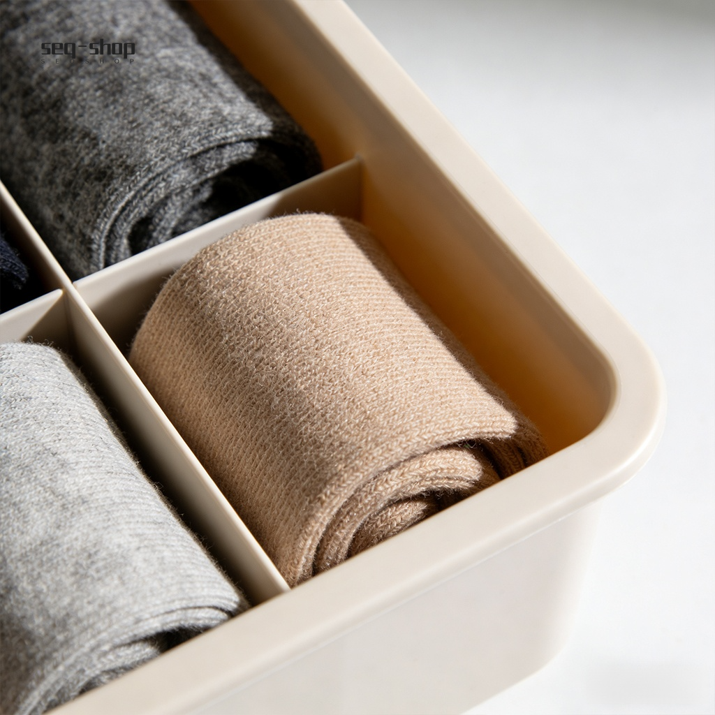 Close-up of compartments in the sock storage organizer