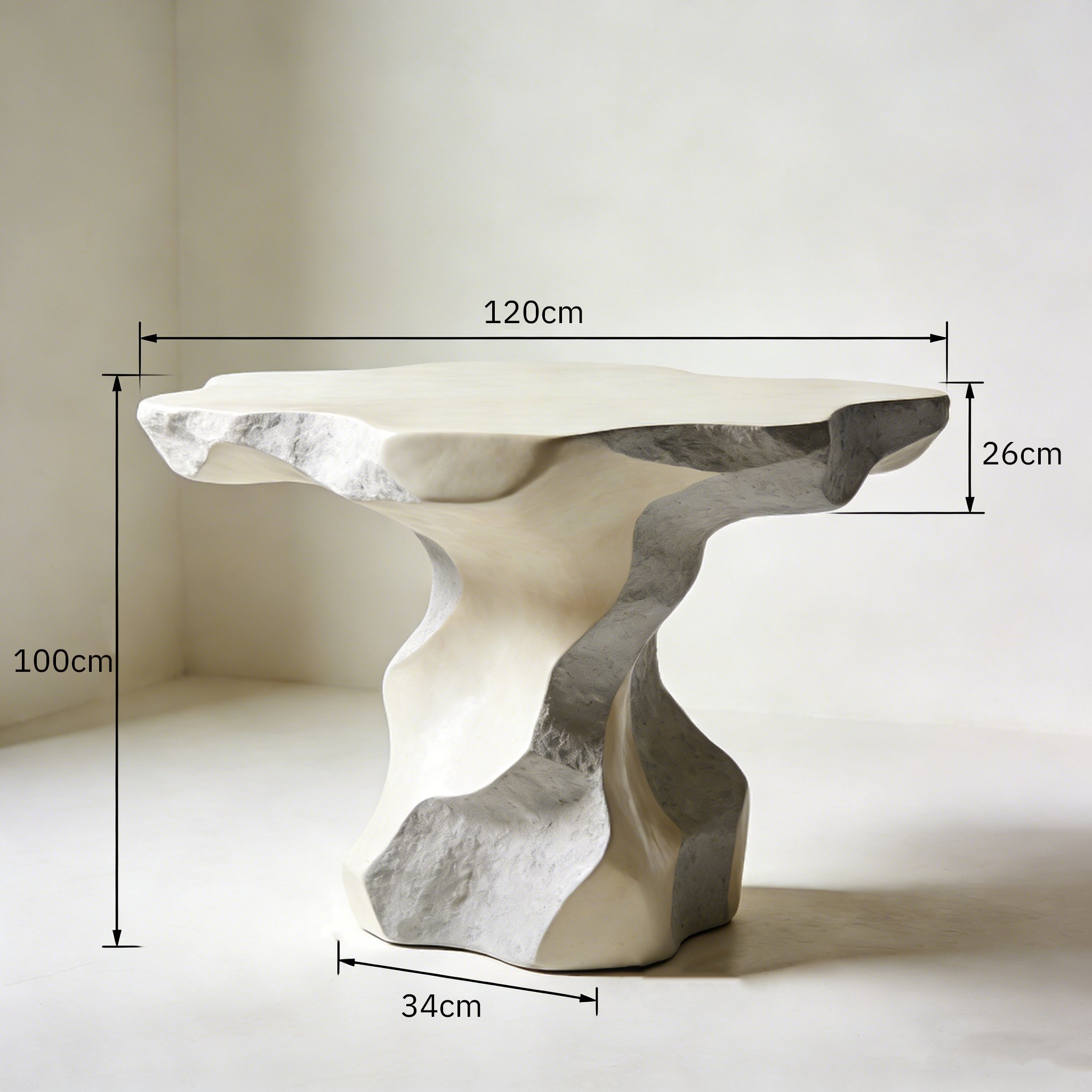 Detailansicht des geschnitzten Stein Esstischs