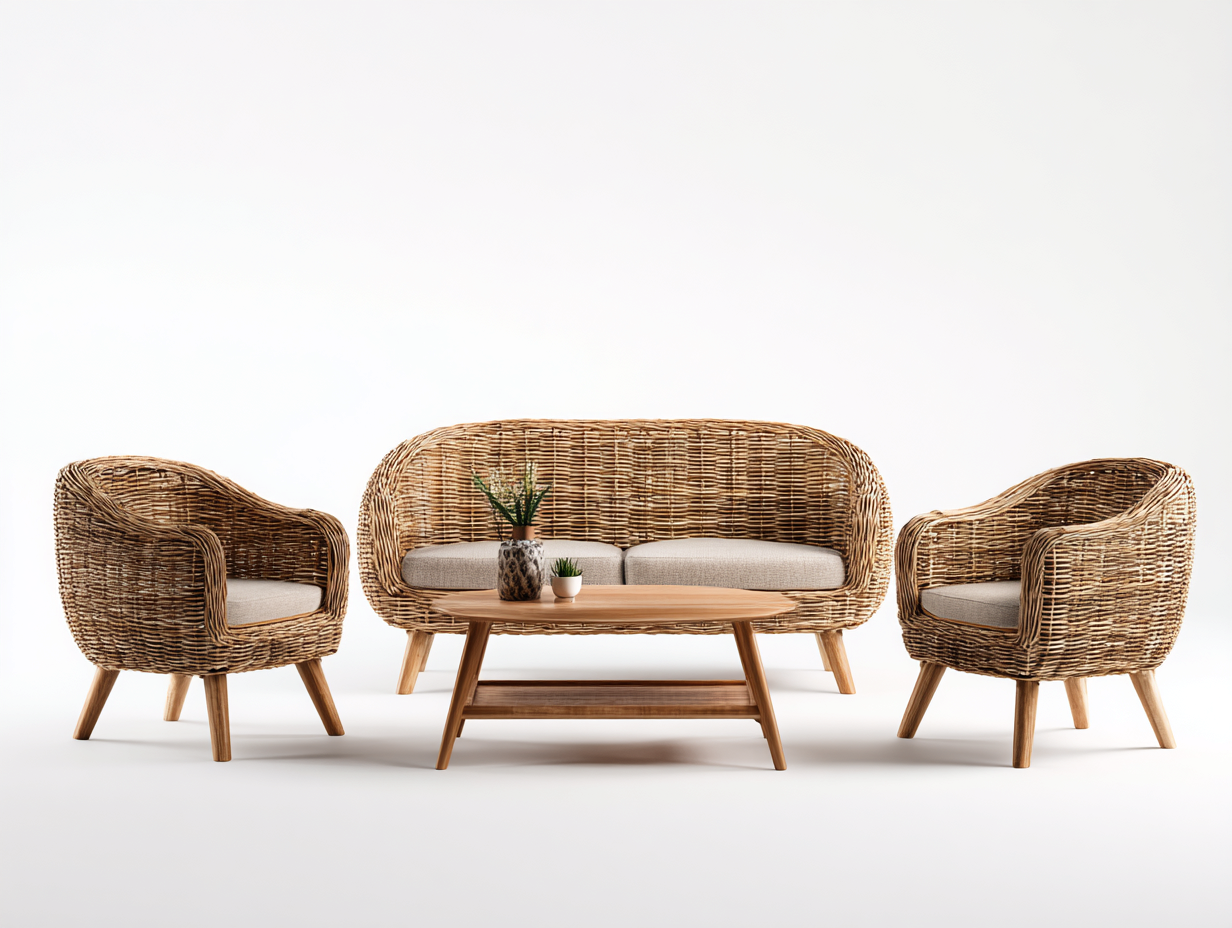 Conjunto de muebles de jardín conjunto de muebles de jardín de ratán sintético 120x65x78 cm - marrón natural-beige claro - diseño moderno-Havenmybay