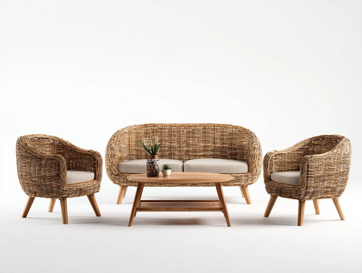 Conjunto de muebles de jardín conjunto de muebles de jardín de ratán sintético 120x65x78 cm - marrón natural-beige claro - diseño moderno-Havenmybay