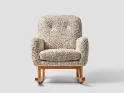 Mecedoras tapizadas con base de madera 70x85x95 cm - beige-marrón - diseño acogedor-Havenmybay