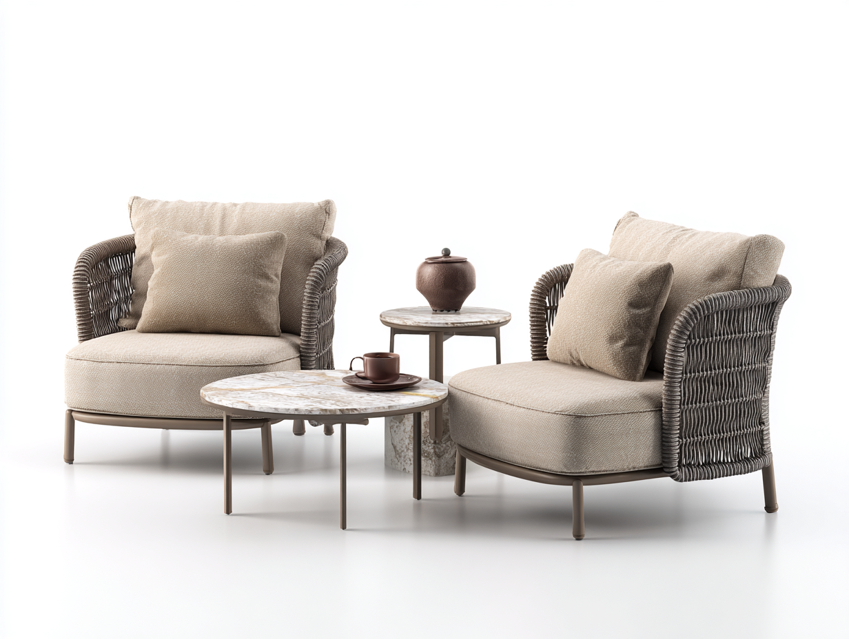 Conjunto de muebles de jardín de ratán 75x75x80 cm - ratán sintético - beige-gris - diseño elegante-Havenmybay