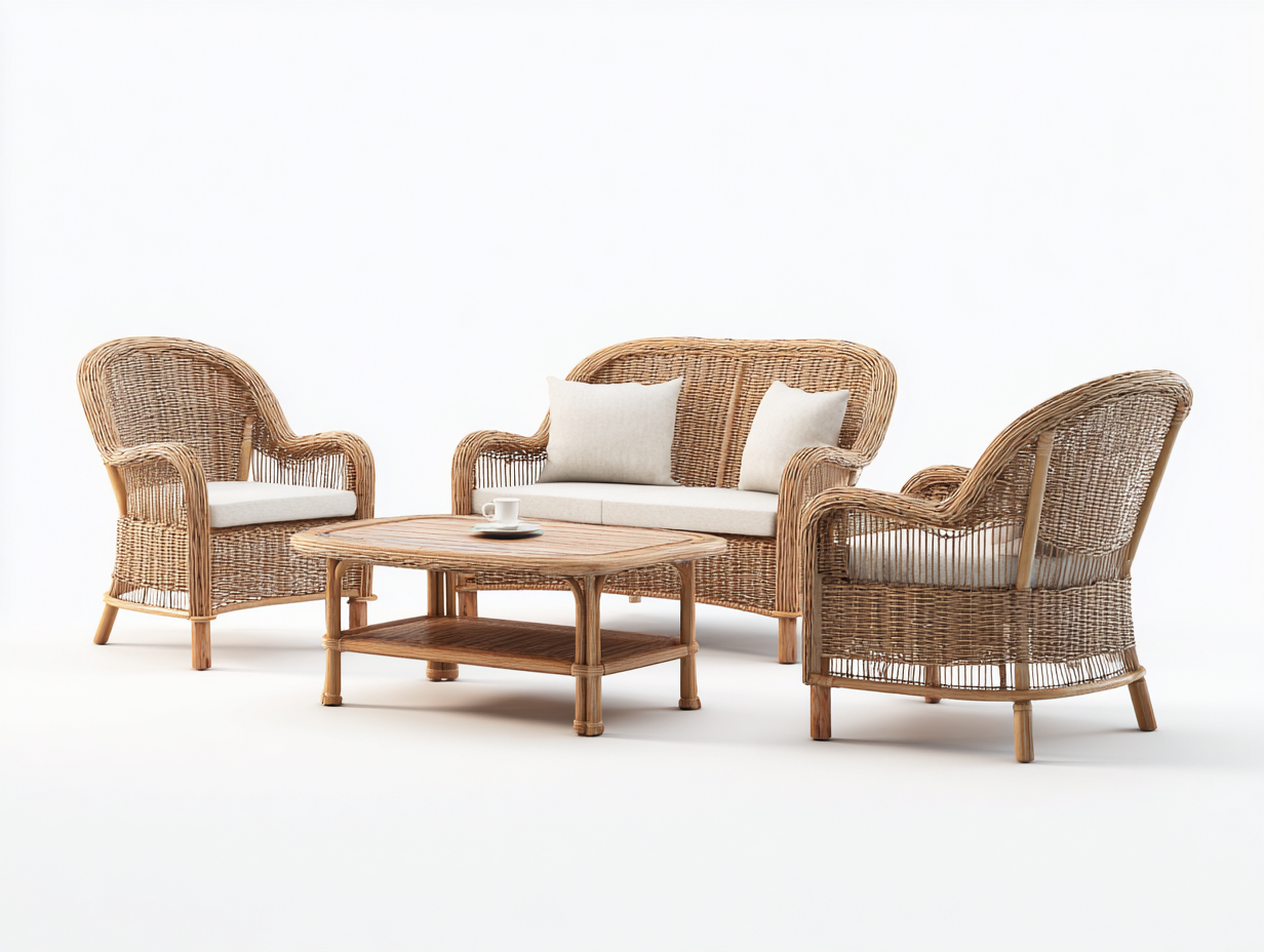 Conjunto de muebles de jardín de ratán natural 130x75x78 cm 75x75x78 cm - beige-marrón - estilo natural-Havenmybay