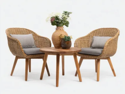 Conjunto de muebles de jardín conjunto de jardín de ratán con mesa redonda 70x70x75 cm - marrón natural-gris claro - diseño natural-Havenmybay