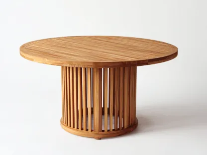 Mesas de jardín mesa de jardín de madera redonda 120x120x75 cm - madera natural - diseño moderno-Havenmybay