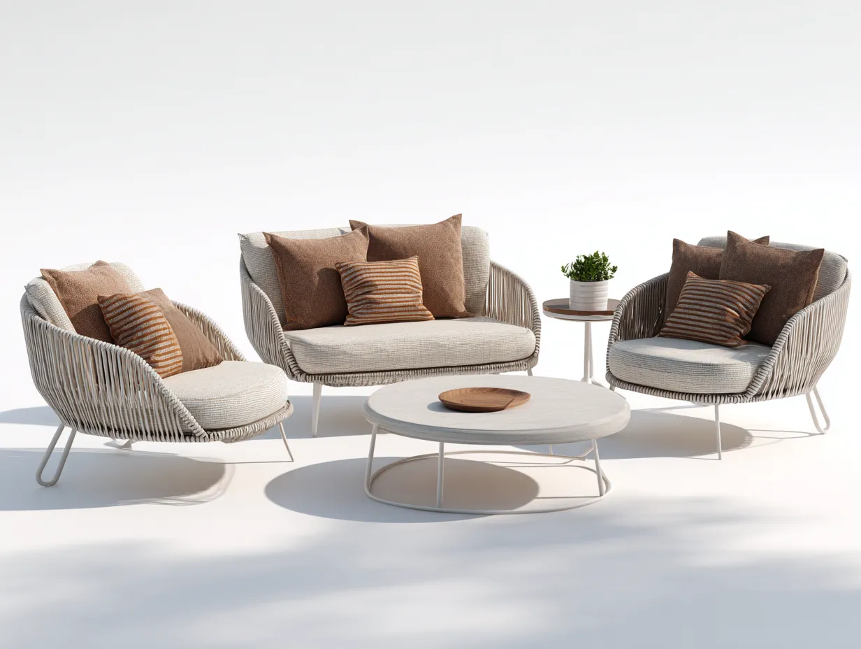 Conjunto de muebles de jardín de ratán sintético 220x200x75 cm - beige-blanco - diseño contemporáneo-Havenmybay