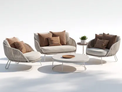 Conjunto de muebles de jardín de ratán sintético 220x200x75 cm - beige-blanco - diseño contemporáneo-Havenmybay