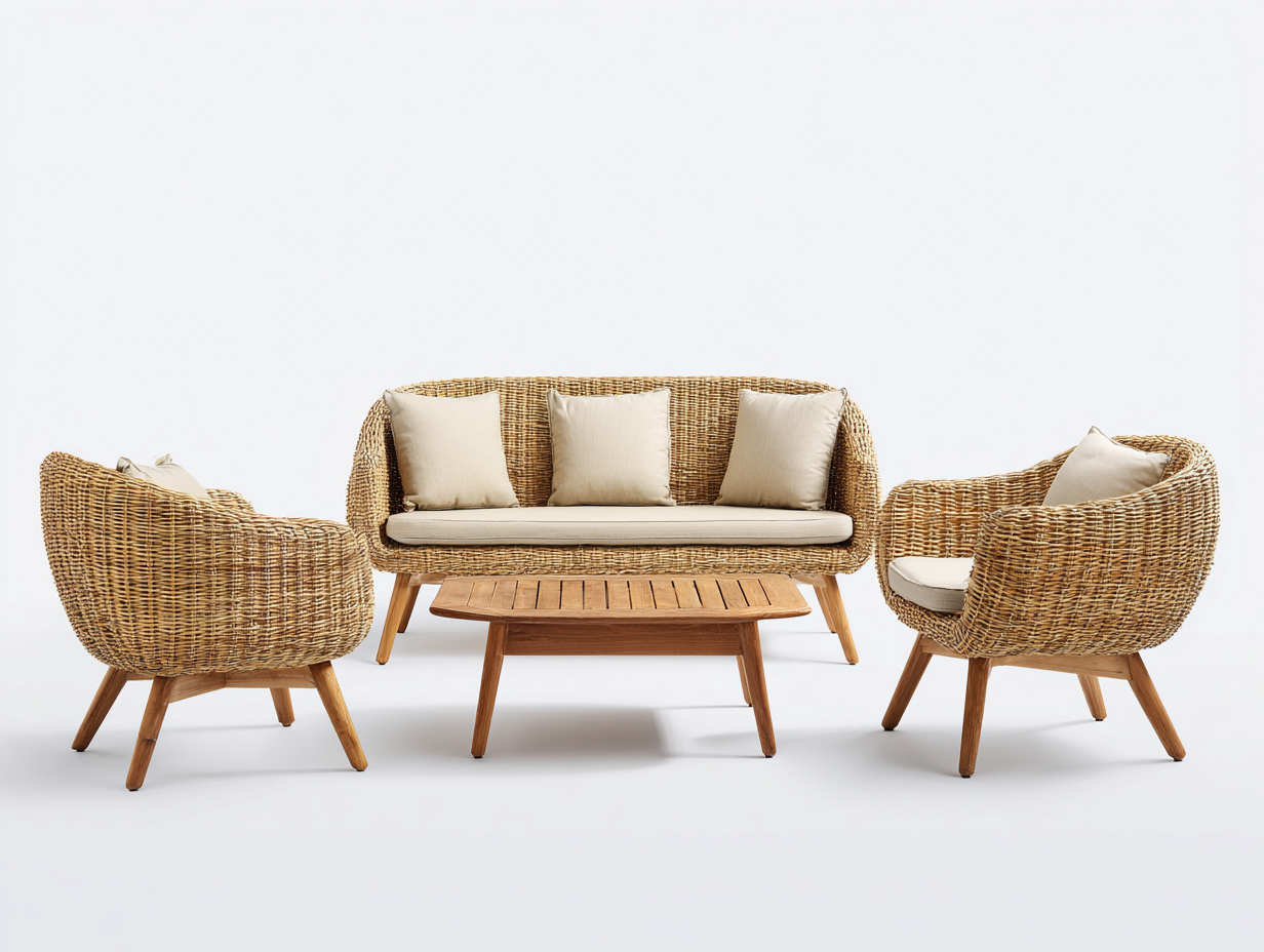 Conjunto de muebles de jardín de ratán 140x75x80 cm - ratán natural - natural-beige - diseño clásico-Havenmybay