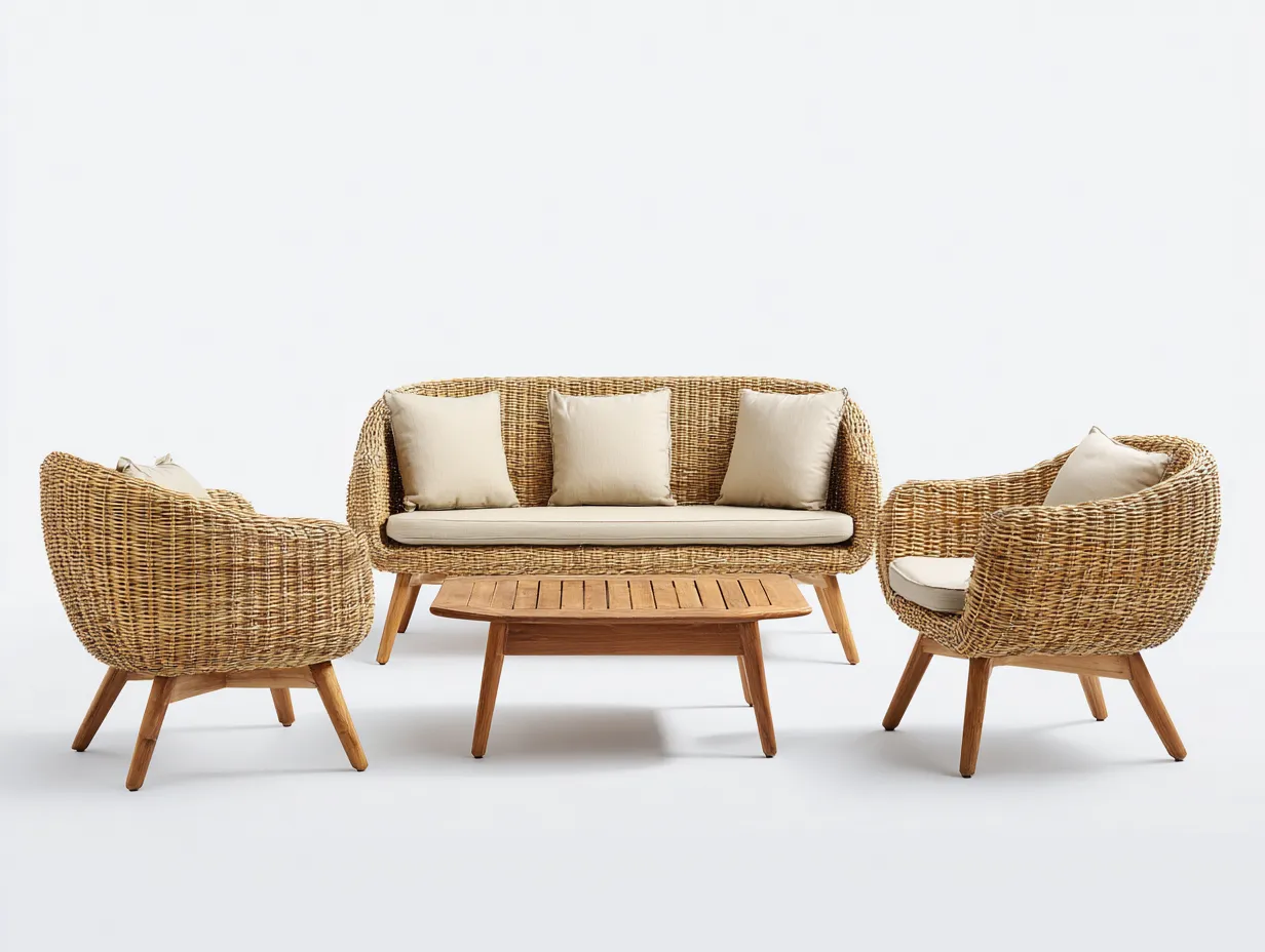 Conjunto de muebles de jardín de ratán 140x75x80 cm - ratán natural - natural-beige - diseño clásico-Havenmybay