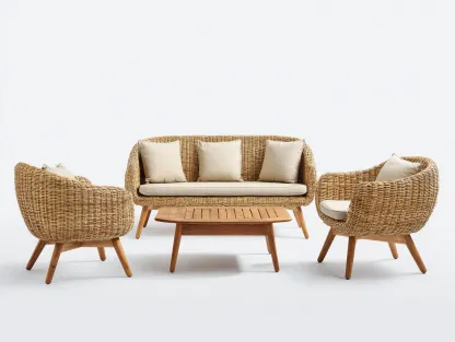 Conjunto de muebles de jardín de ratán 140x75x80 cm - ratán natural - natural-beige - diseño clásico-Havenmybay