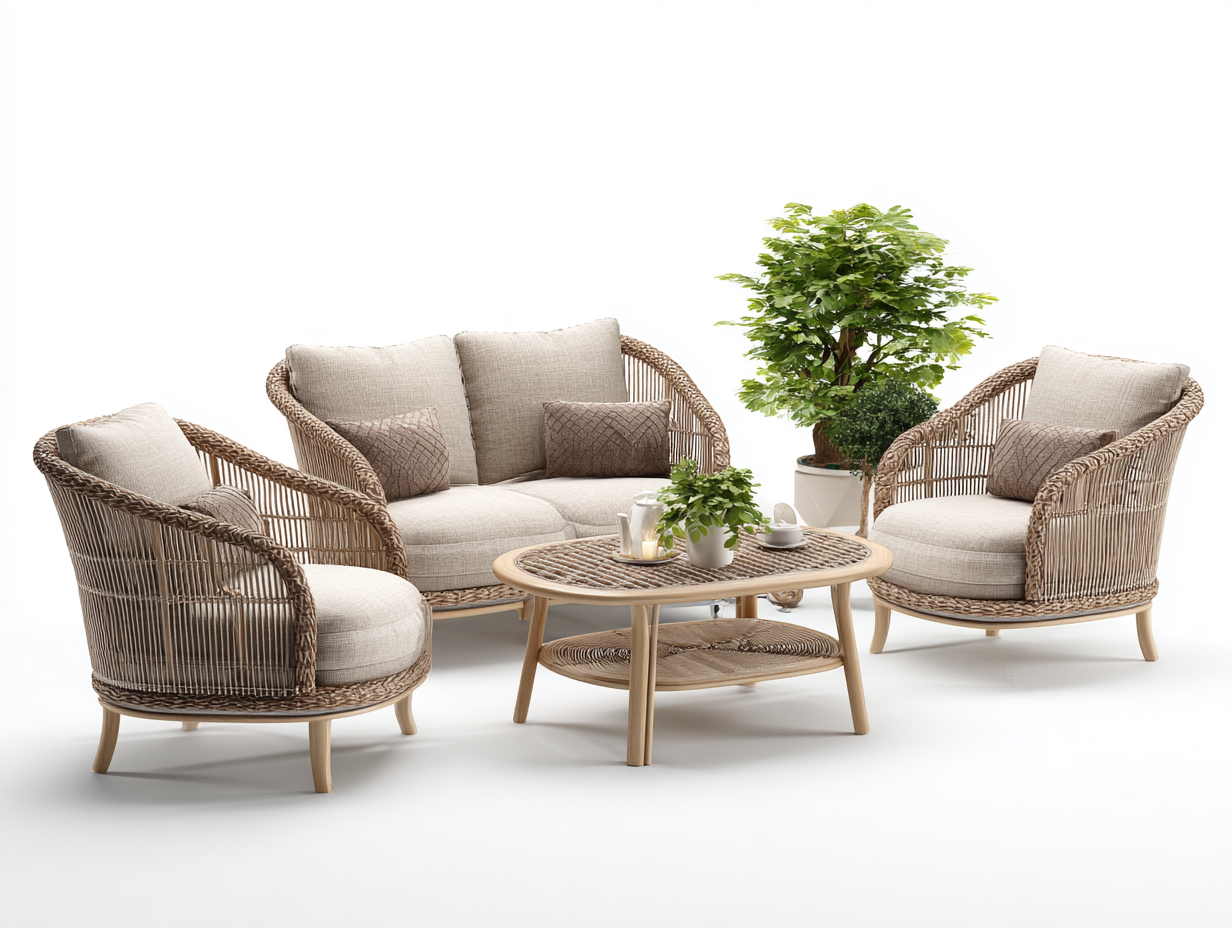 Conjunto de muebles de jardín de ratán sintético 135x75x78 cm 75x75x78 cm - beige-marrón - diseño natural-Havenmybay