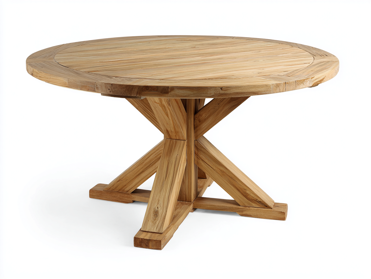 Mesa de jardín redonda de madera maciza 120x120x75 cm - marrón - diseño natural exterior-Havenmybay