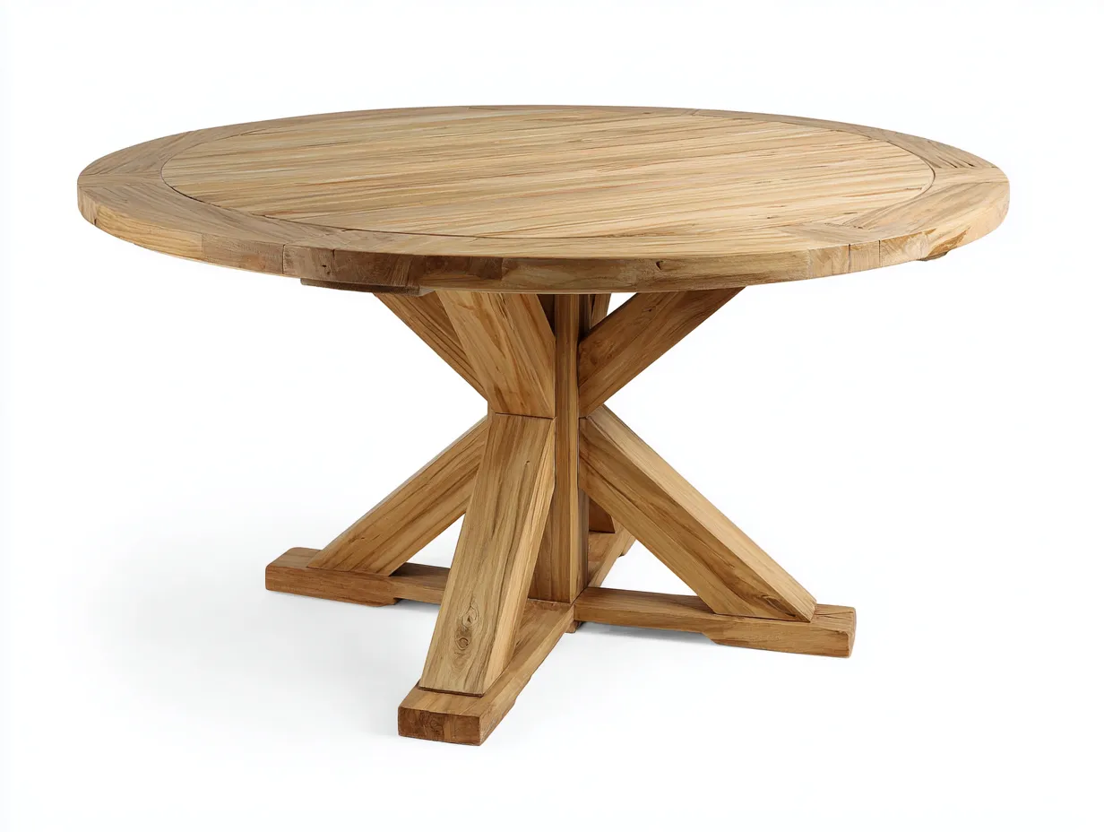 Mesa de jardín redonda de madera maciza 120x120x75 cm - marrón - diseño natural exterior-Havenmybay