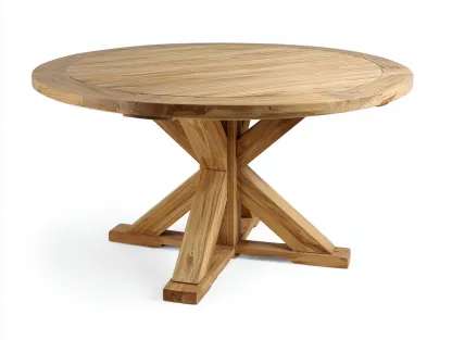 Mesa de jardín redonda de madera maciza 120x120x75 cm - marrón - diseño natural exterior-Havenmybay