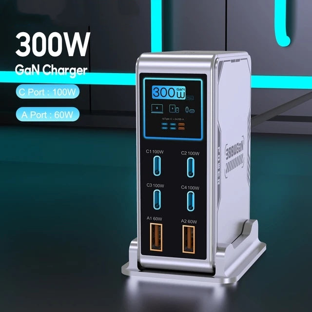 300W 6Ports GaN Charger with Screen-Display