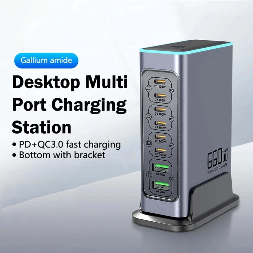 660W 8Ports High Power PD+QC3.0 GaN Desktop Charging Station