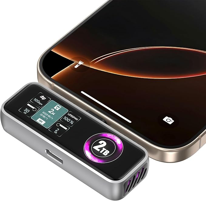Portable Magnetic iPhone SSD with LCD Display & Built-in Cooling Fan
