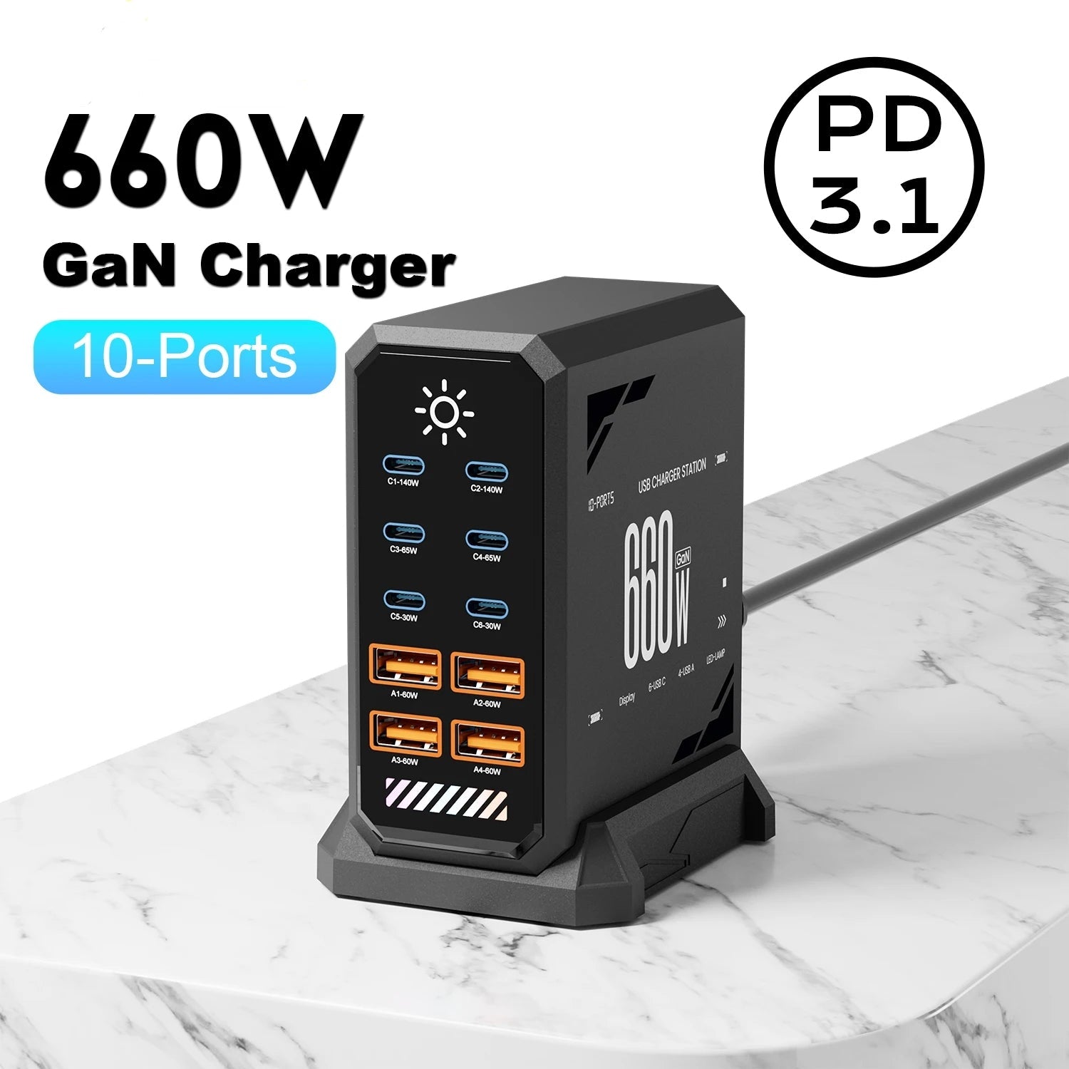 660W GaN 10Ports USB-C Charger Station