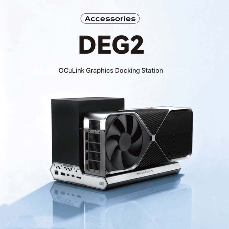 Minisforum DEG2 eGPU dock with Thunderbolt 5, OCuLink, IO ports and 140W + 30W PD