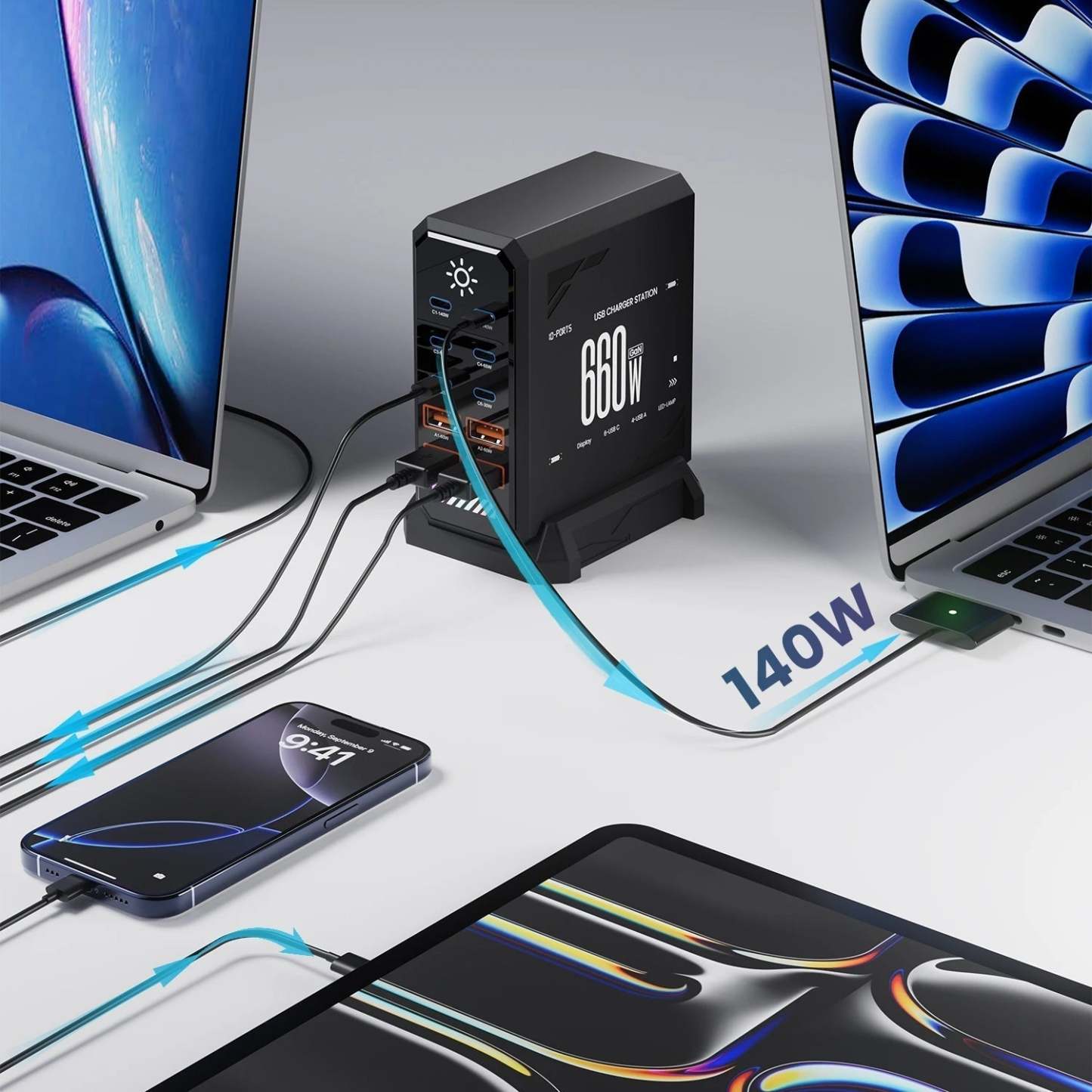 660W GaN 10Ports USB-C Charger Station