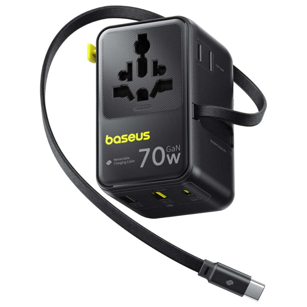 GaN 70W Travel Adapter with Retractable Cable