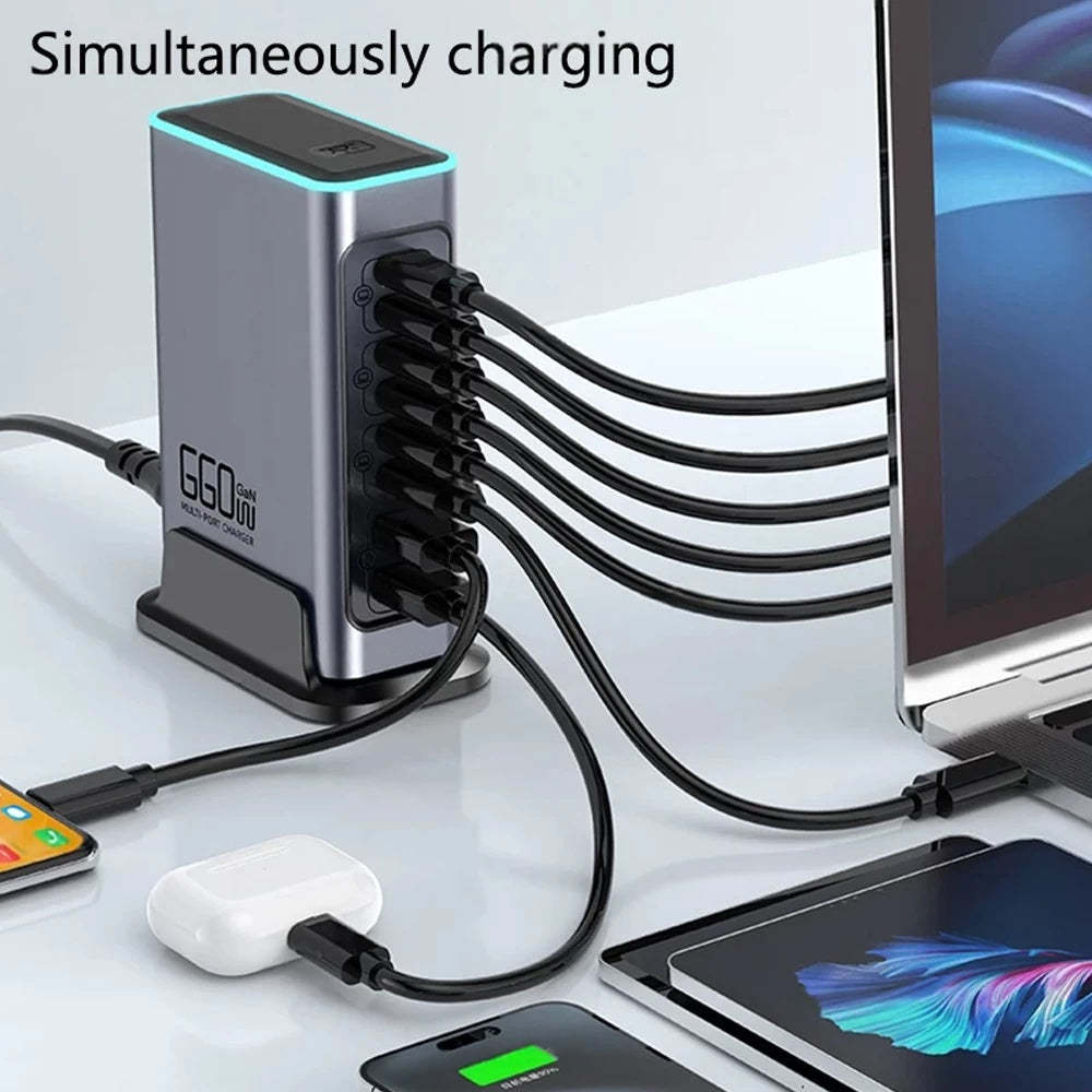 660W 8Ports High Power PD+QC3.0 GaN Desktop Charging Station