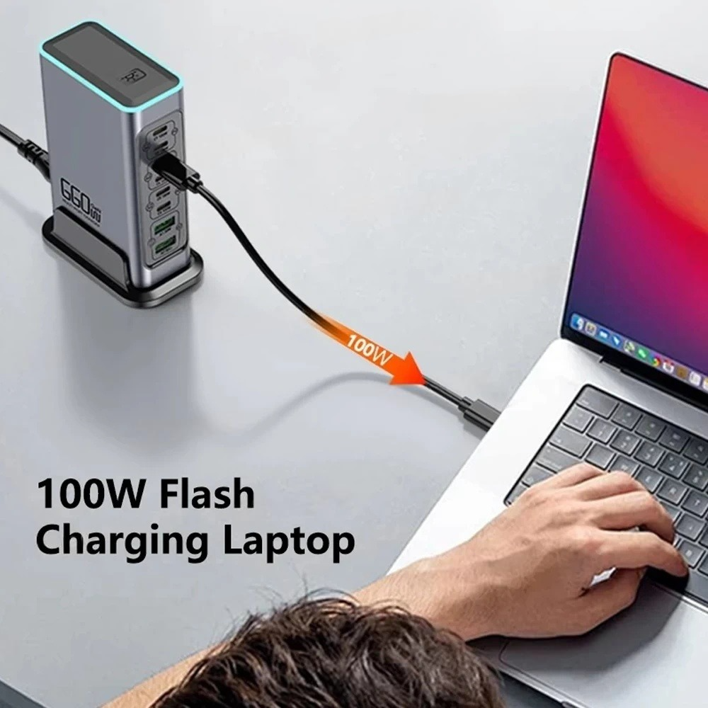 660W 8Ports High Power PD+QC3.0 GaN Desktop Charging Station