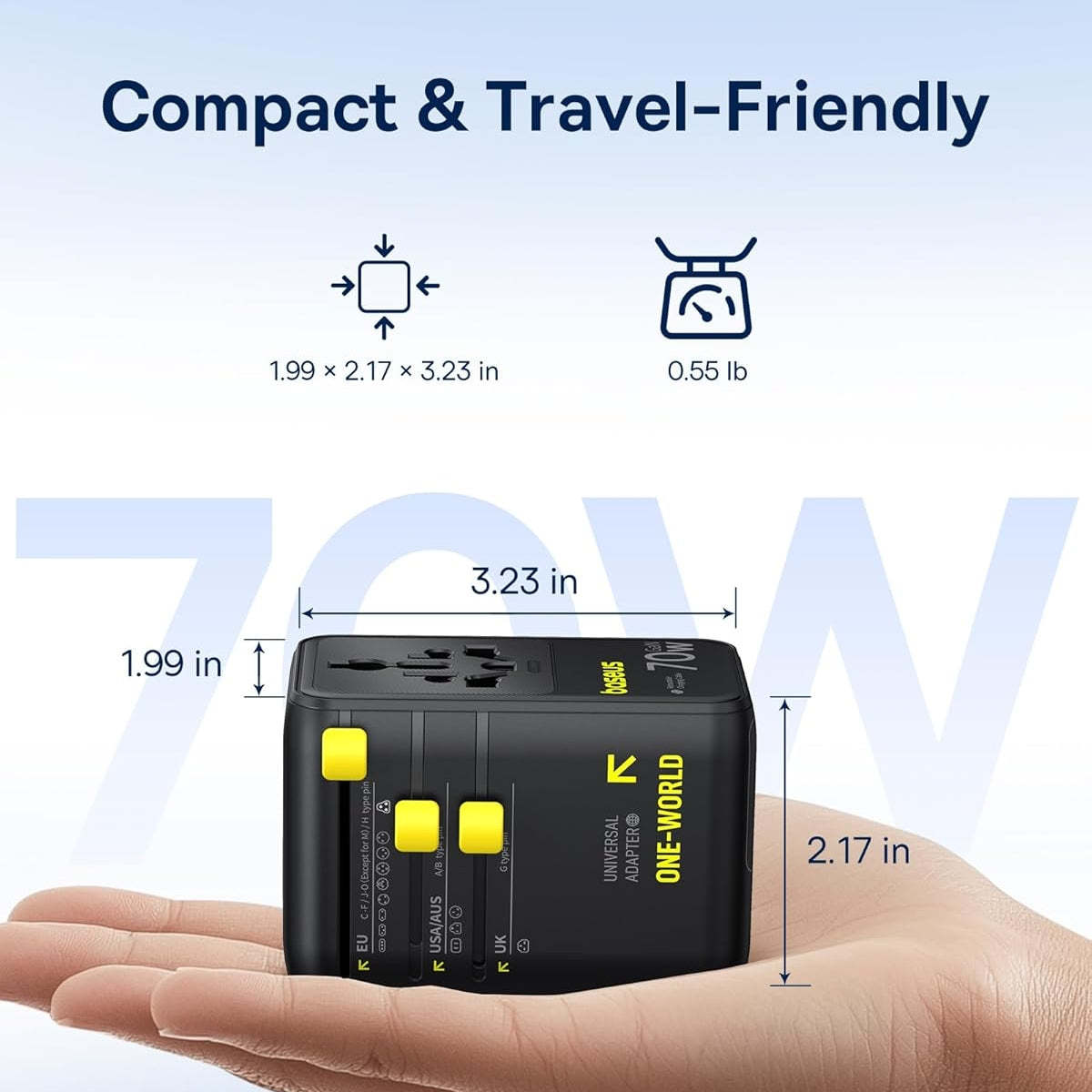 GaN 70W Travel Adapter with Retractable Cable