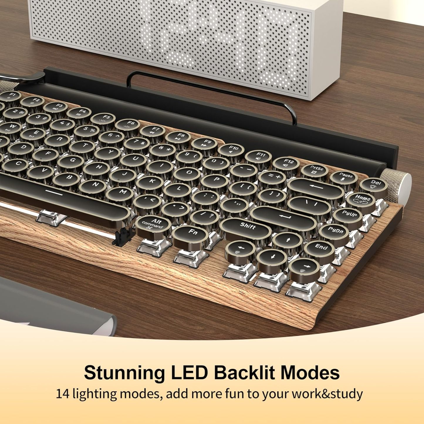 Typewriter-Style Retro Mechanical Wood Keyboard