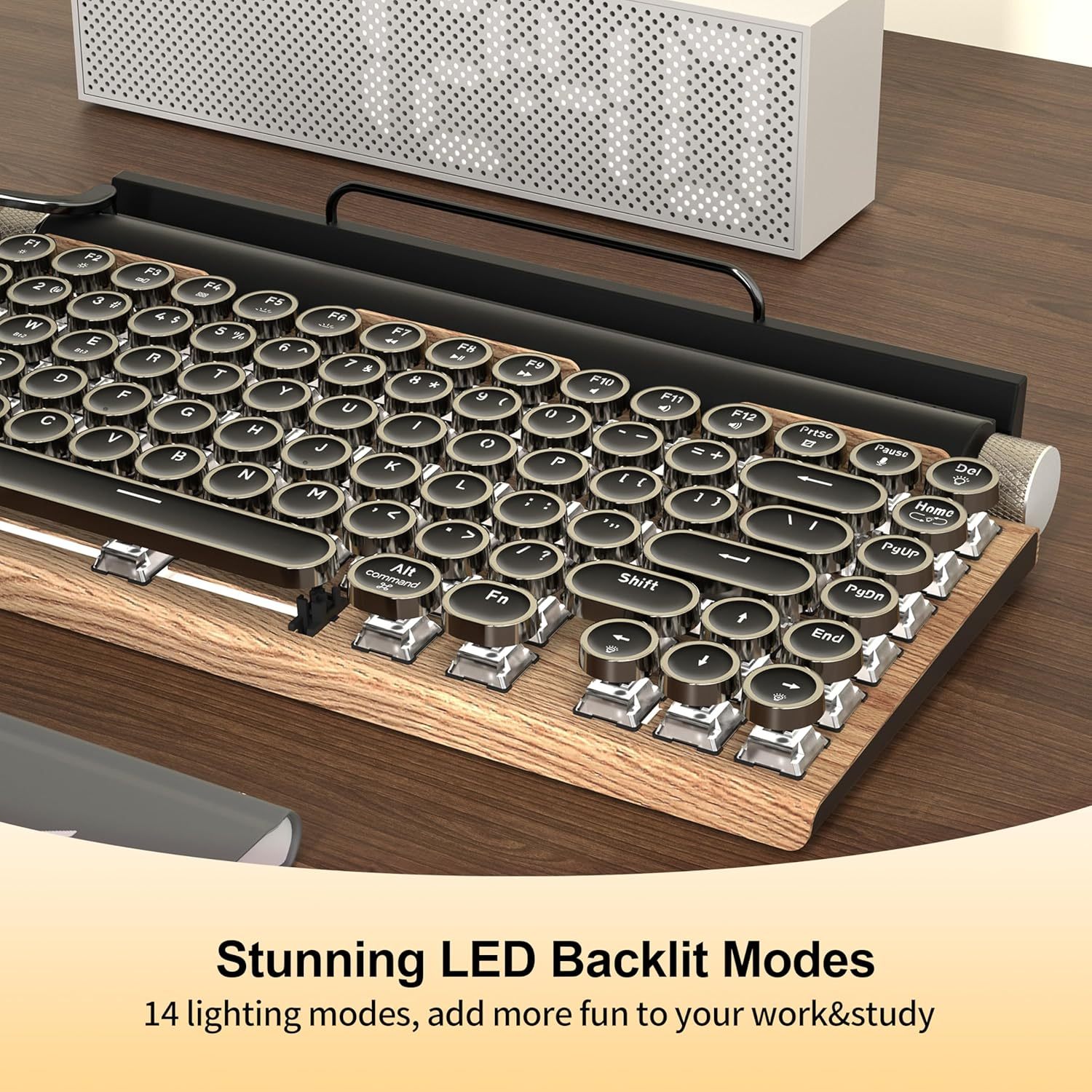 Typewriter-Style Retro Mechanical Wood Keyboard