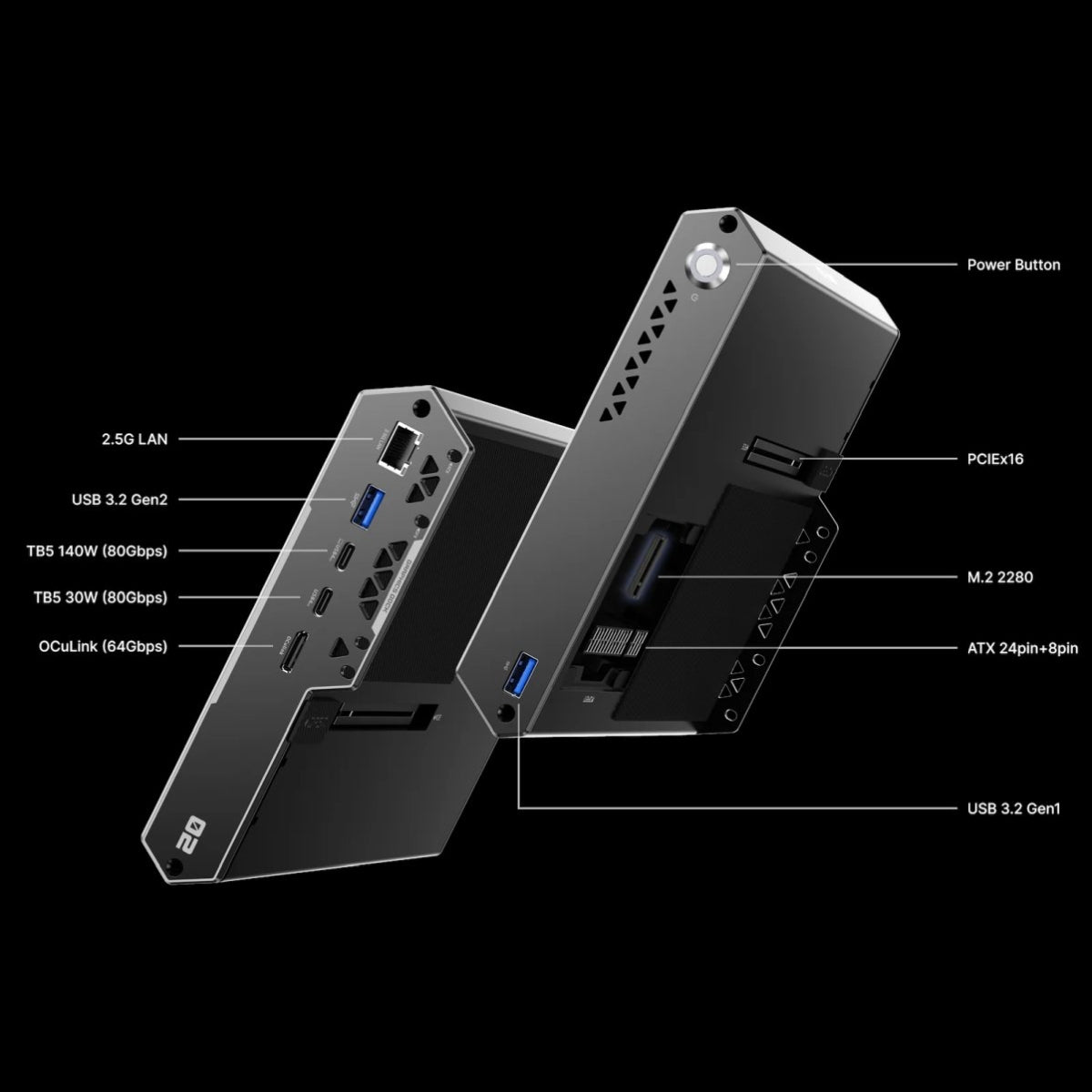 Minisforum DEG2 eGPU dock with Thunderbolt 5, OCuLink, IO ports and 140W + 30W PD