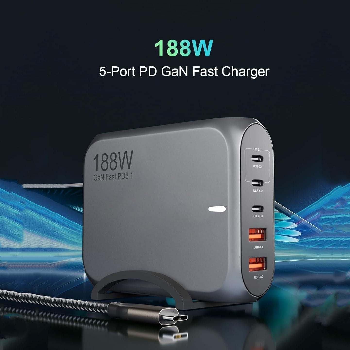 188W USB-C 5Ports GaN PD3.1 Fast Charger