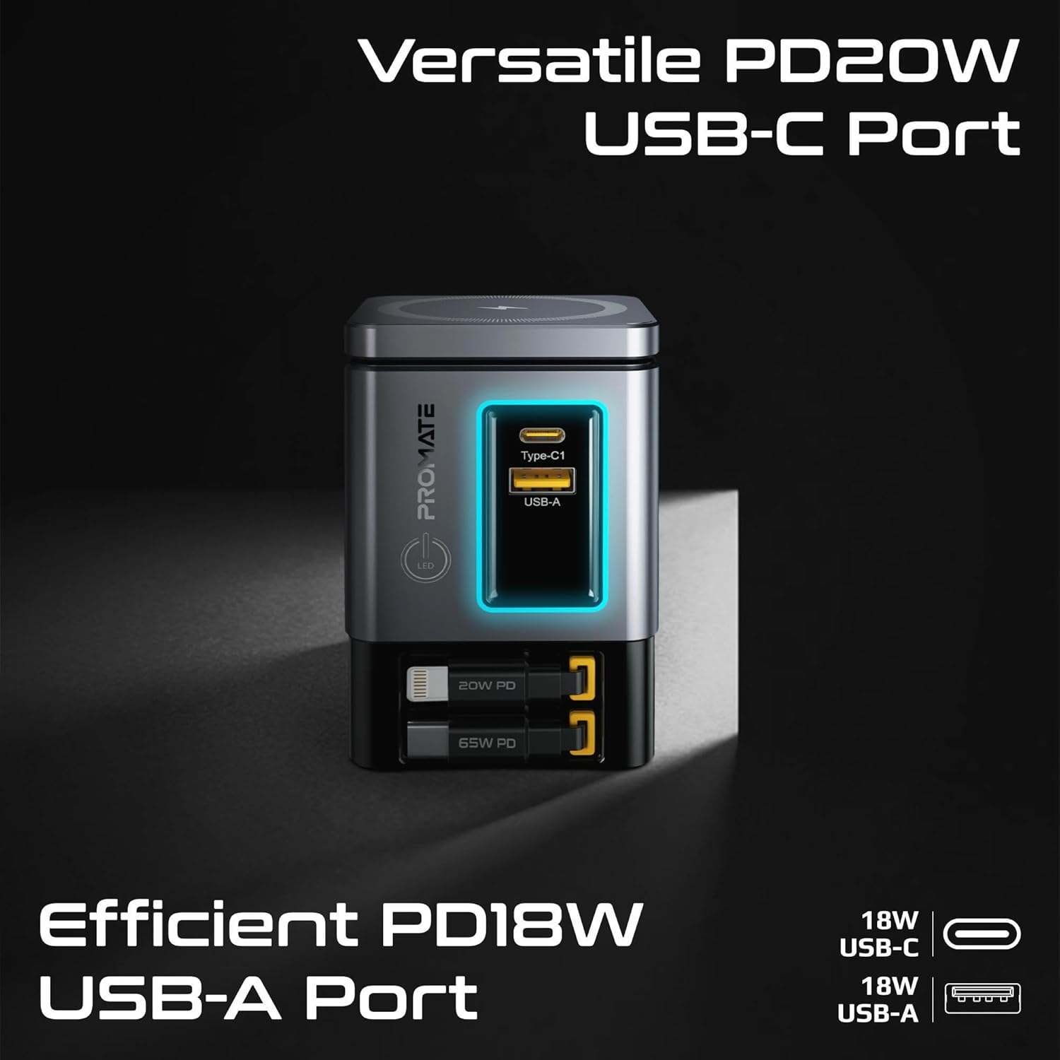 105W GaN Retractable 6-in-1 Charger with Magnetic Pad