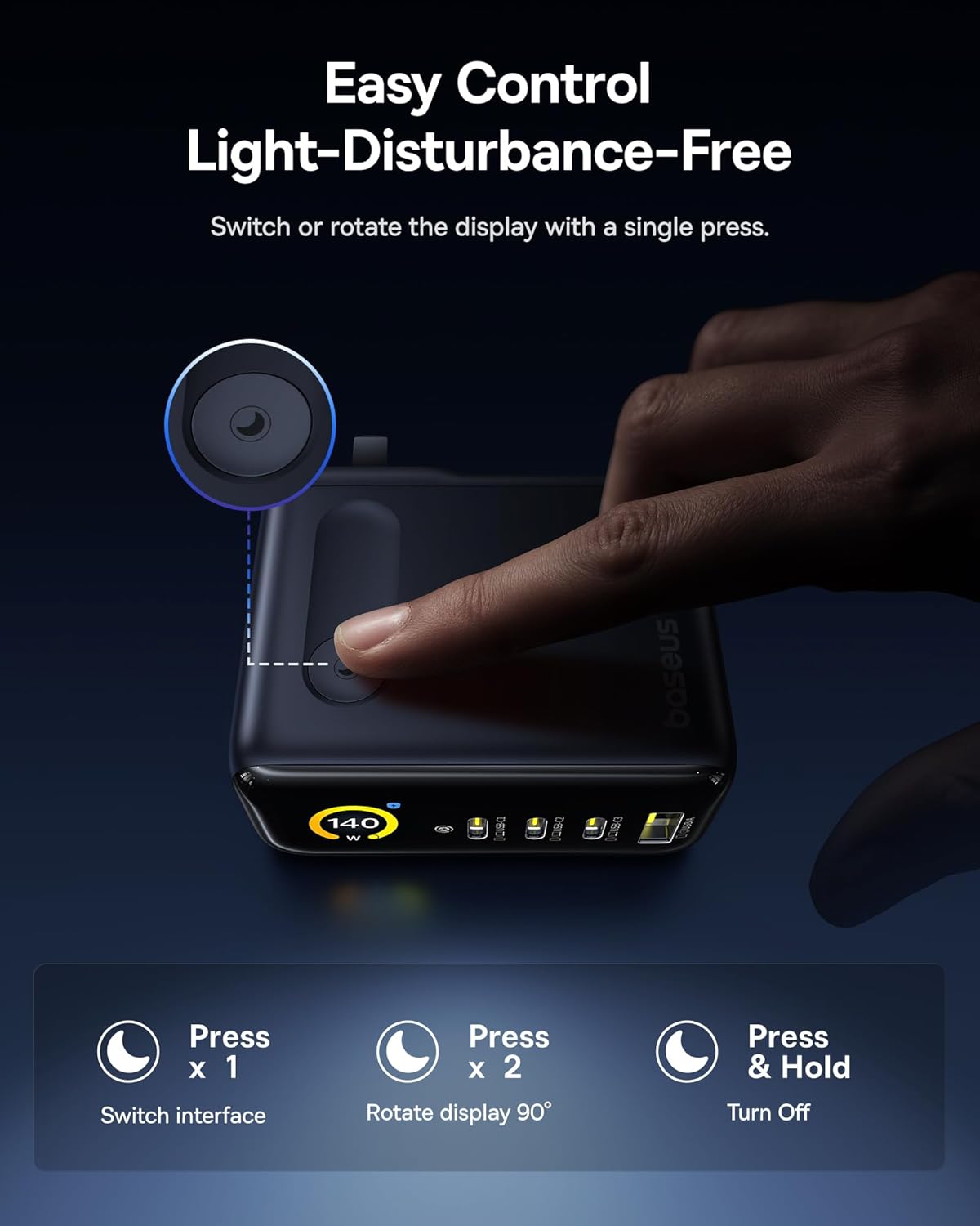 Picogo 140W 4Ports USB C Charger with Smart Display & Touch Control