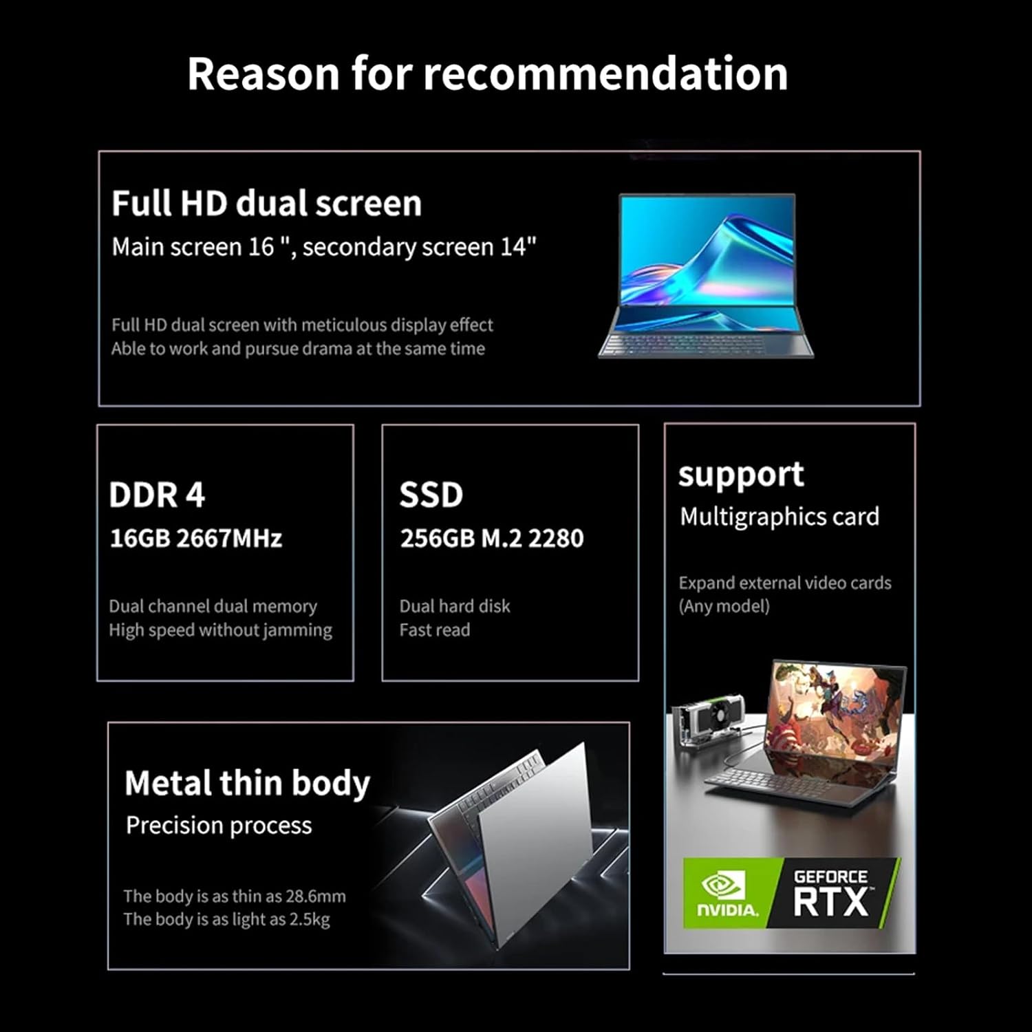 Dual Screen Laptop,16inch IPS + 14inch Touch