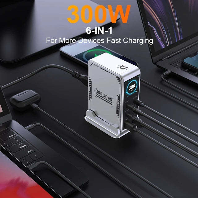300W 6Ports GaN Charger with Screen-Display
