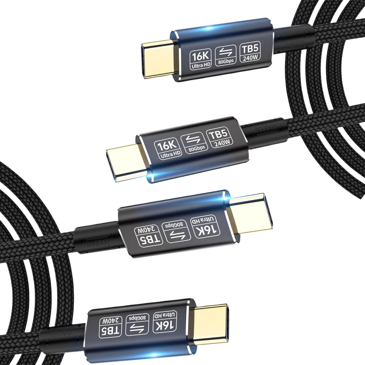 (2Pack) 6.6Ft Long USB4 80Gbps Data Transfer Cable