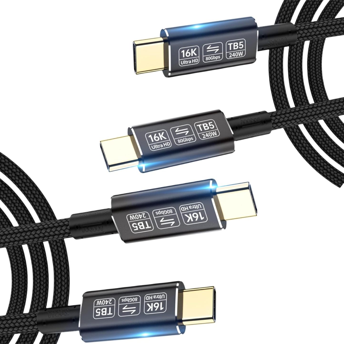 (2Pack) 6.6Ft Long USB4 80Gbps Data Transfer Cable