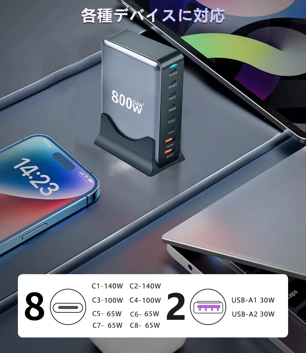 GaN 800W 10-in-1 USB-C PD Charging Station