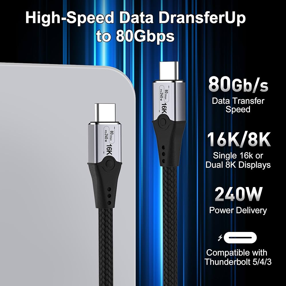 Thunderbolt5 80Gbps 240W Cable Wtih Nylon Braided