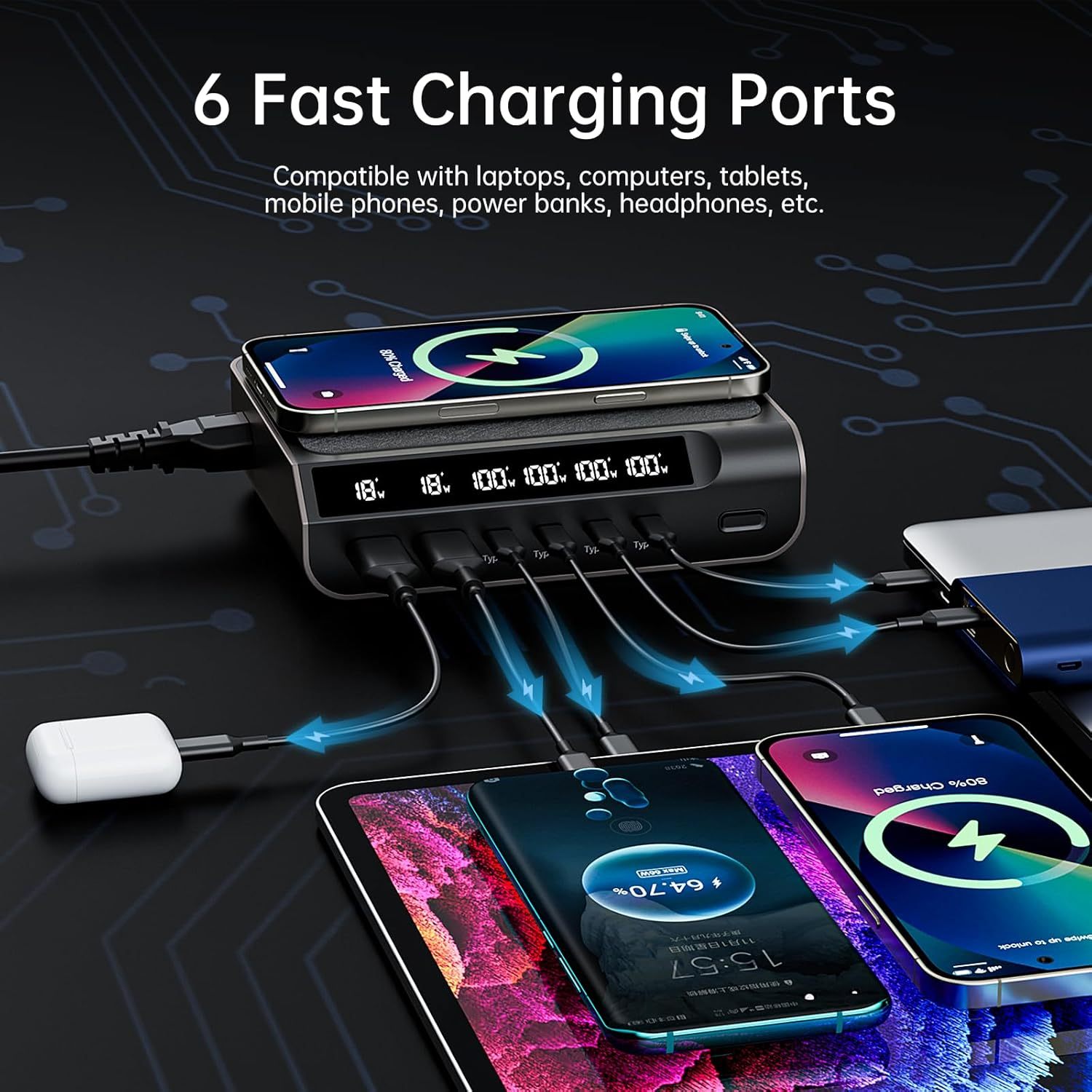 Compact 240W 6Ports GaN Charger With Digital Display Screen
