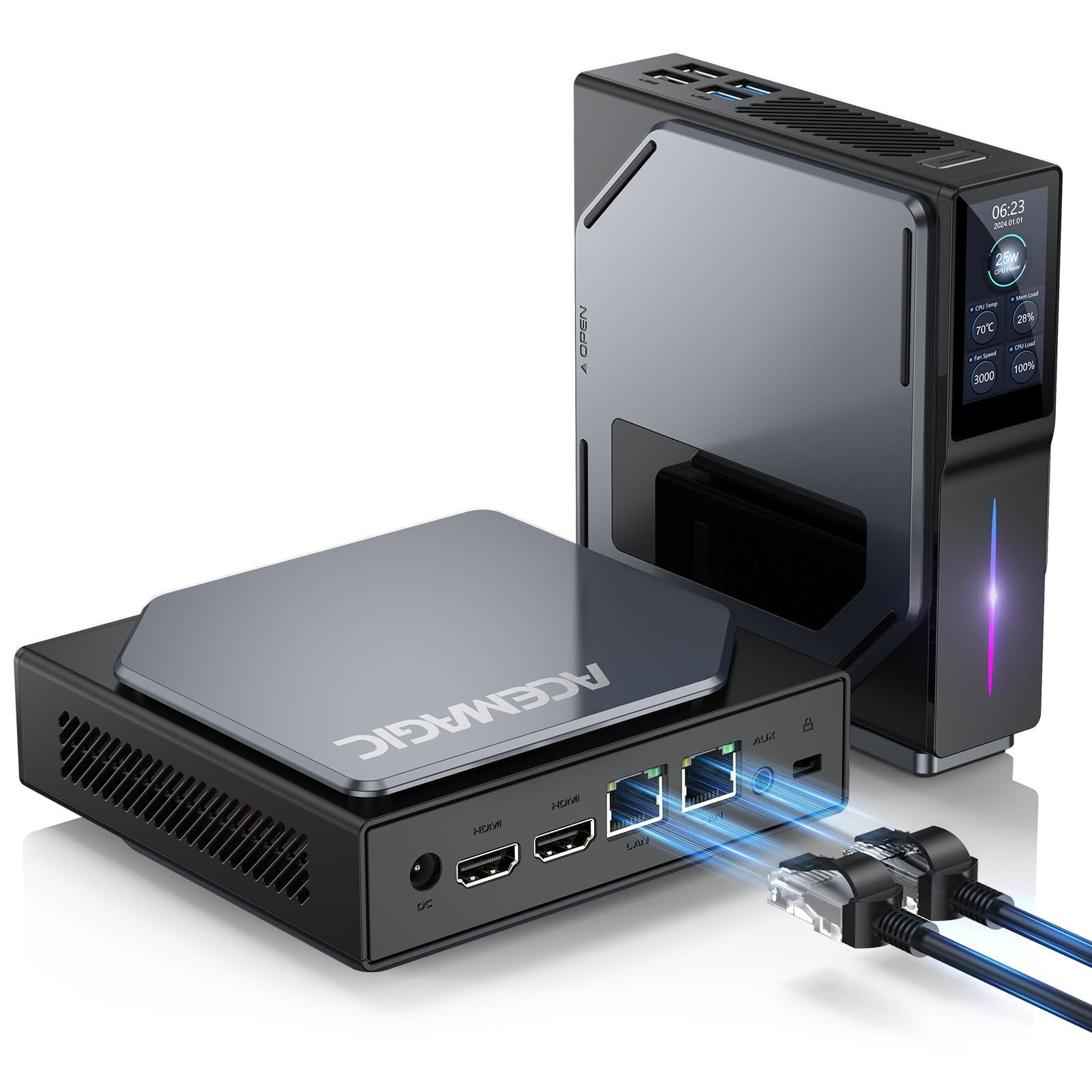 S1 Mini PC with LCD Screen/Dual LAN & HDMI,SSD(12th Gen N100)