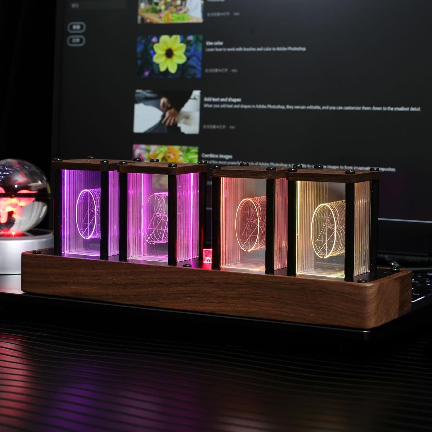 4Pcs Digital Tube Desk Retro Modern Wooden Clock