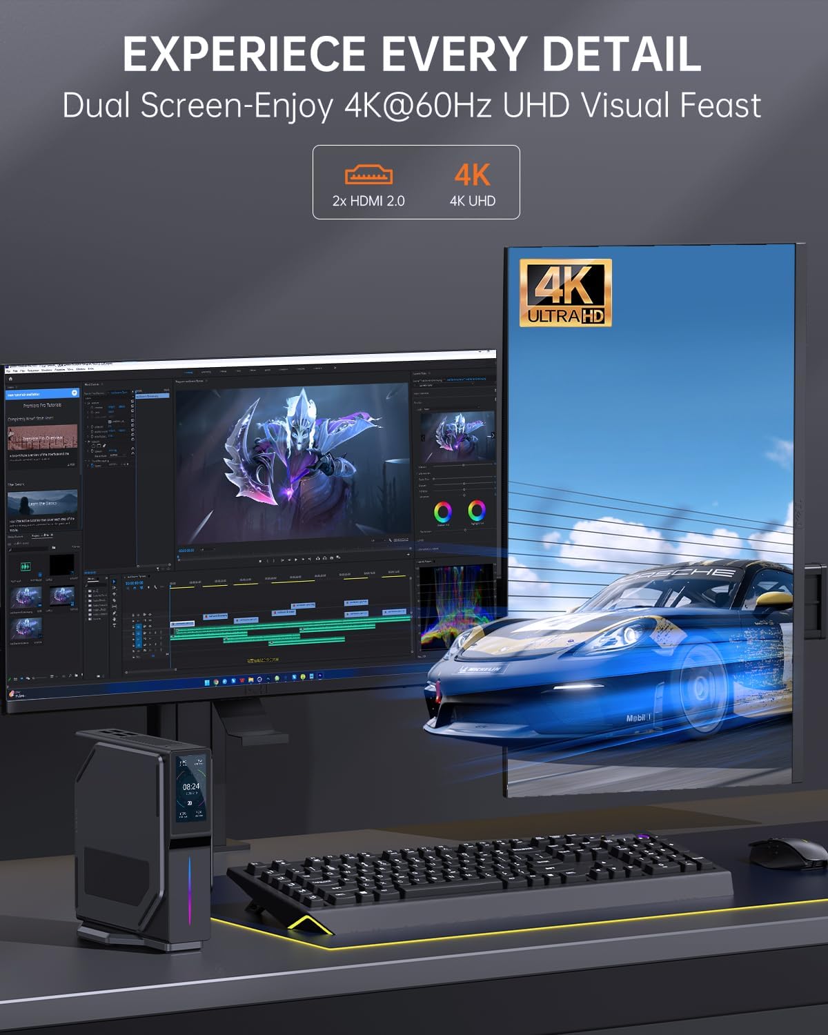 S1 Mini PC with LCD Screen/Dual LAN & HDMI,SSD(12th Gen N100)