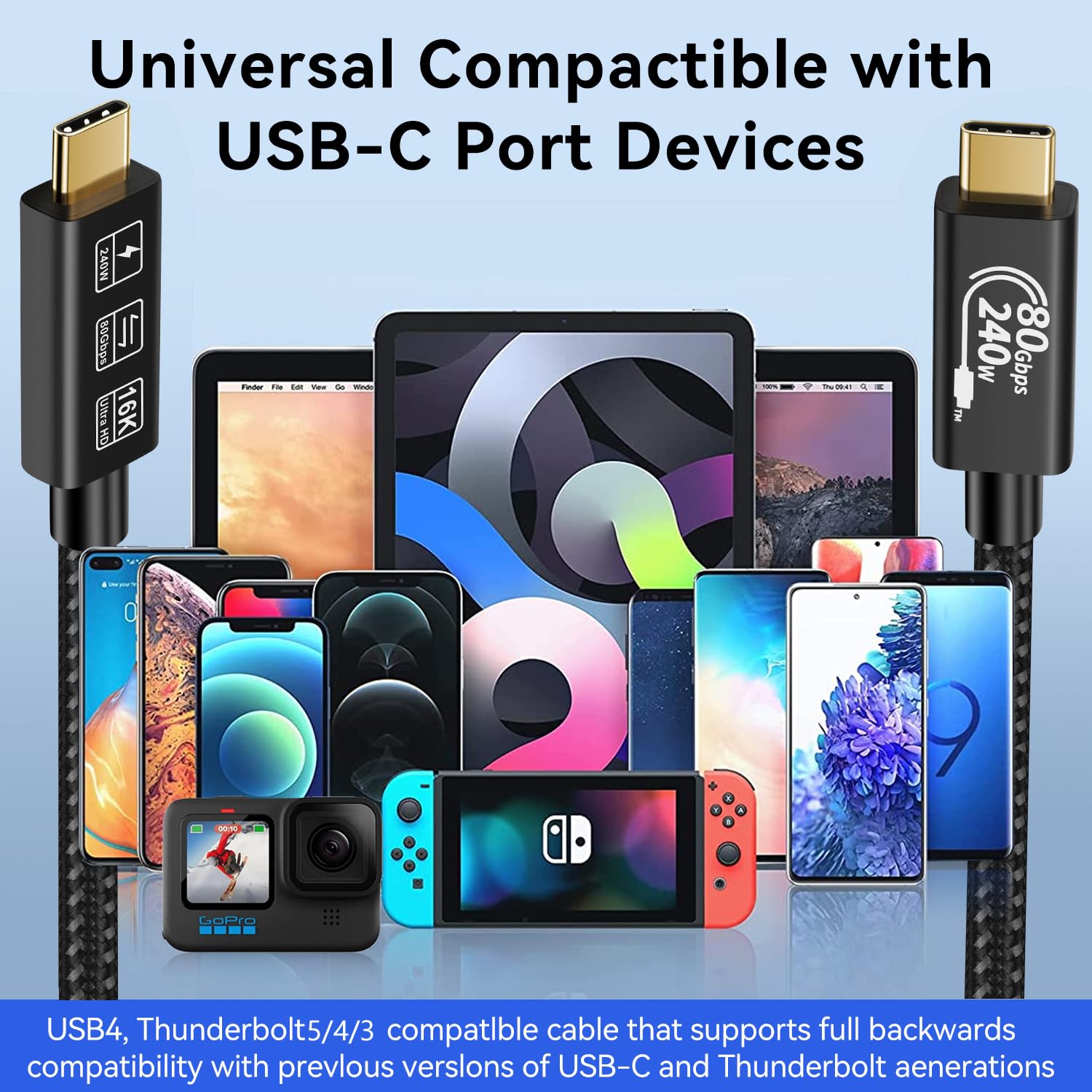 USB-C TB5 80Gbps 240W 16K UHD Cable