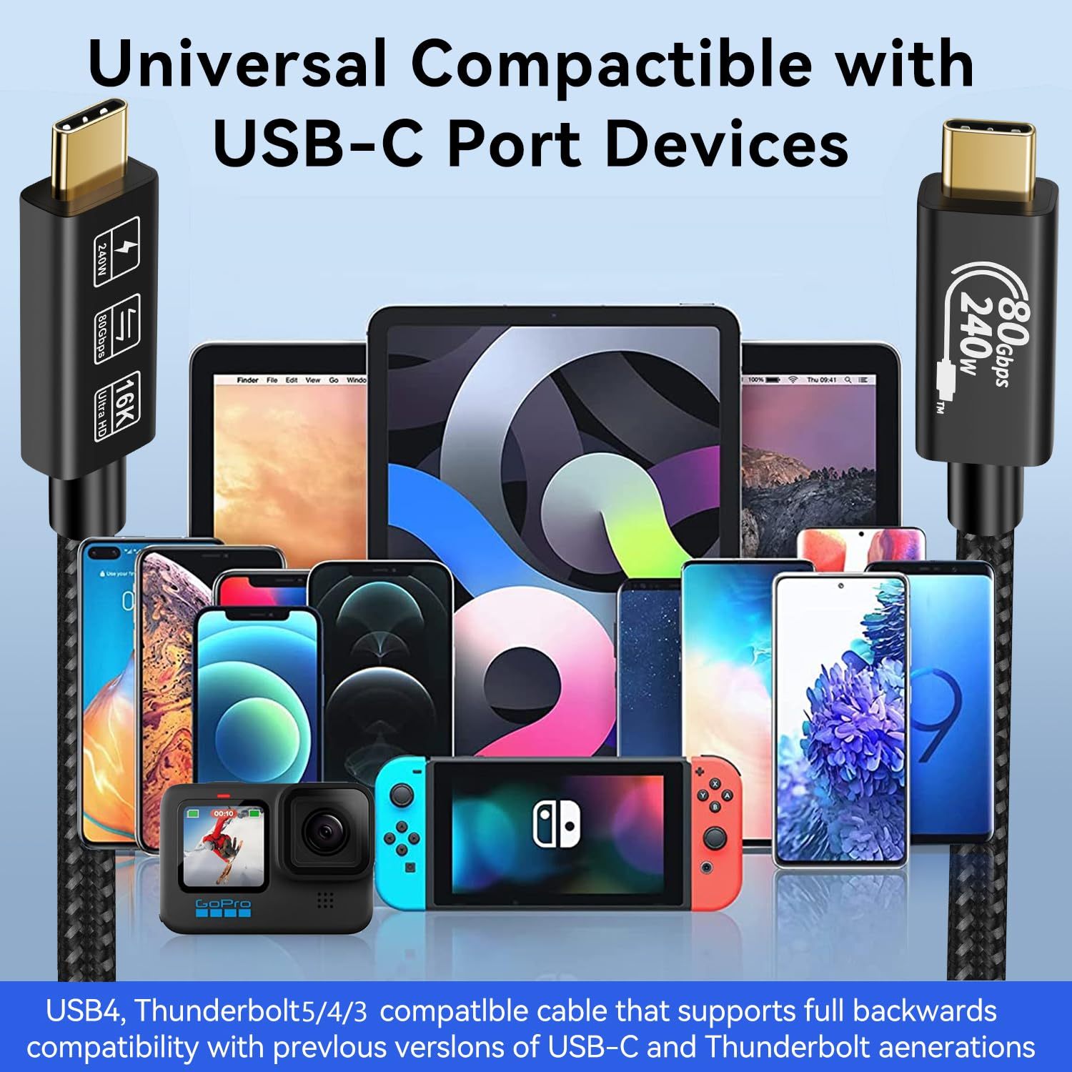 USB-C TB5 80Gbps 240W 16K UHD Cable