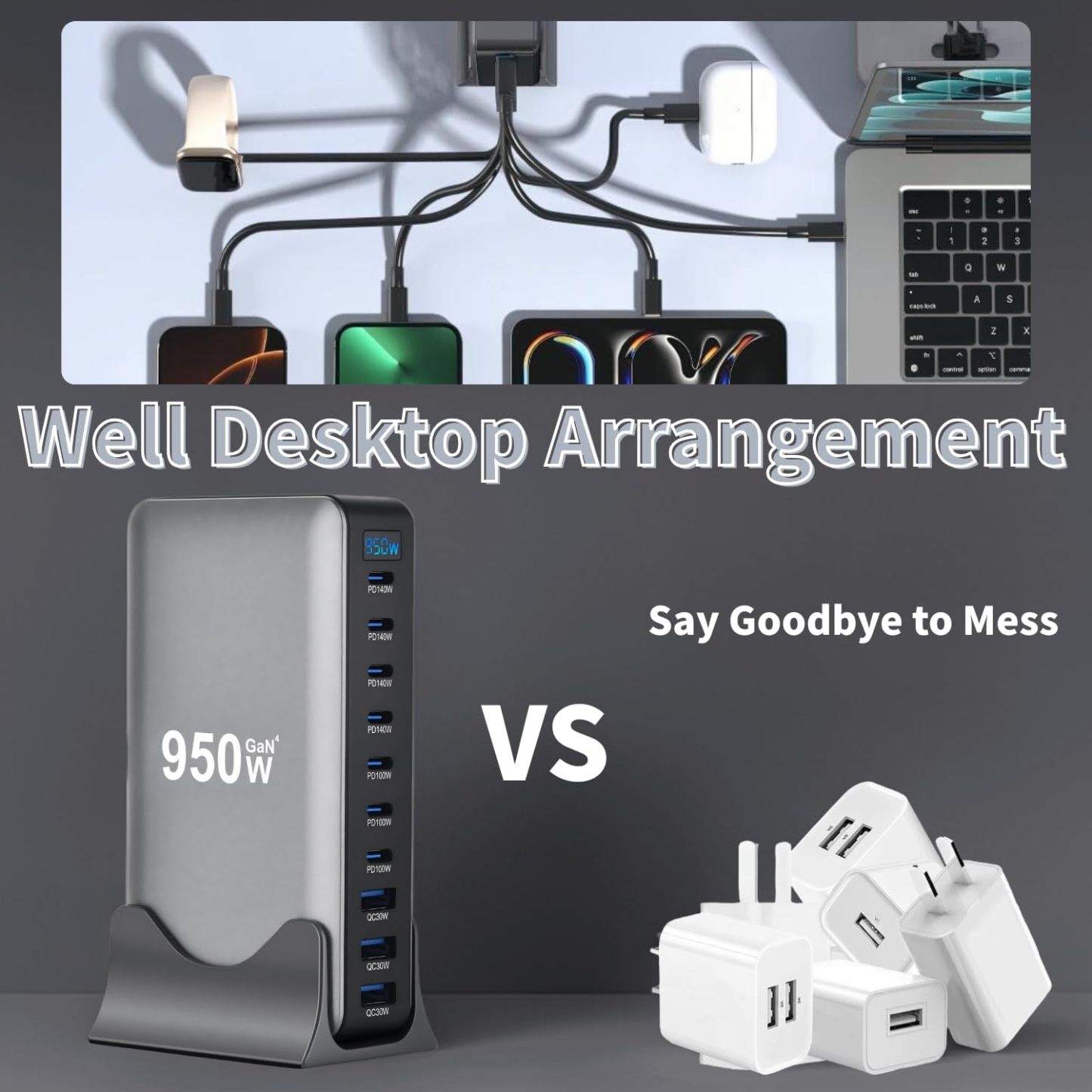 950W USB C Fast 10 Ports Chagring Station