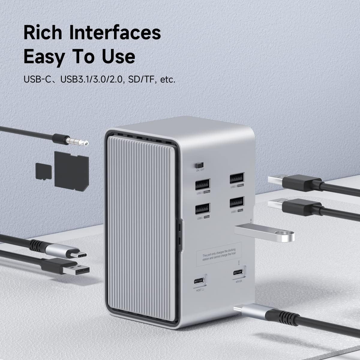 Hagibis USB C Docking Station with LED Strip Light & M.2 NVMe/SATA SSD Enclosure